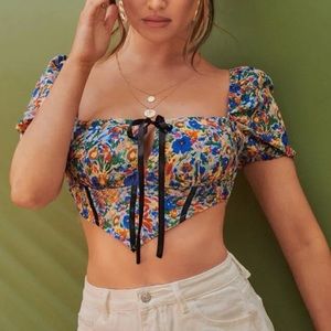 Knot Front Asymmetrical Hem Shirred Back Floral Top